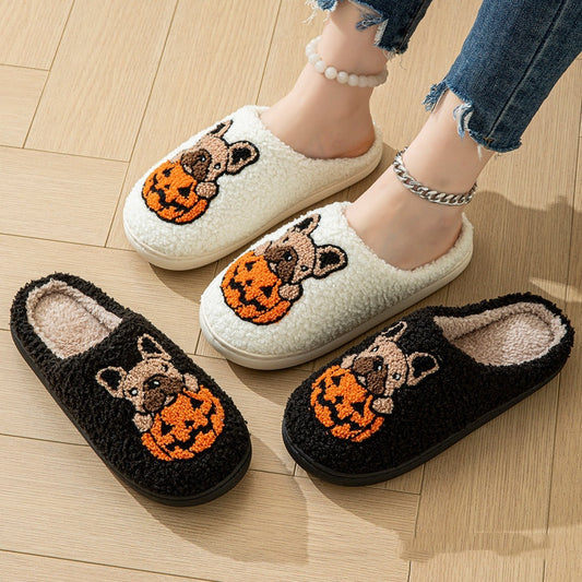 2024 New Halloween Cute Comfy Pumpkin House Slippers Outdoor Indoor For Spooky Season Non-slip Velvet Cotton Slippers